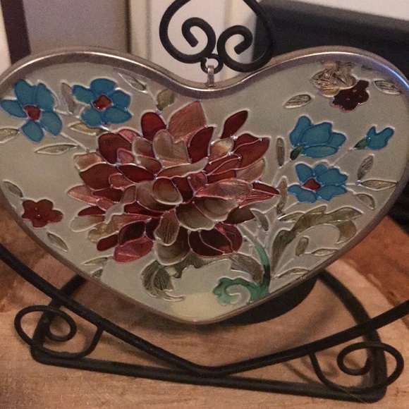 Joan baker stain glass flower design sun catcher with candle holder. - Picture 2 of 5